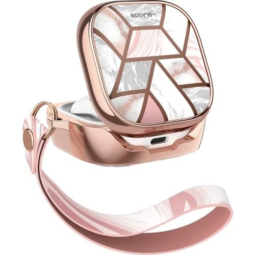 For Samsung Galaxy Buds Live Case (2020) / Buds Pro Case (2021) I-BLASON 360° Protective Case Stylish Marble Cover with Lanyard
