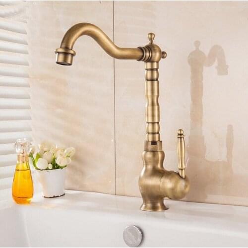 Antique Brass Basin Faucet Deck Mounted Bathroom Vanity Sink Faucet 360 Rotation Hot and Cold Water Mixer Tap KD1170