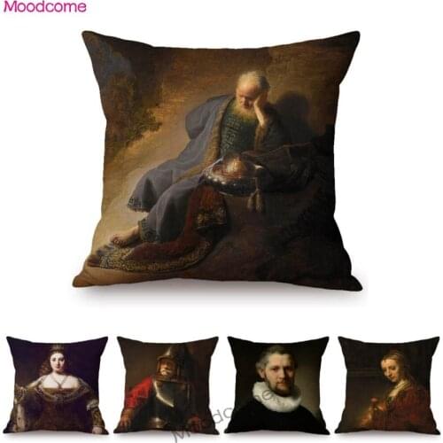 Rembrandt Realism Art Oil Painting General Queen Christmas Jesus Art Baroque Style Cotton Linen Cushion Cover Sofa Pillow Case