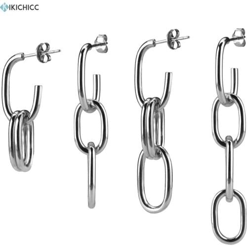 Kikichicc 925 Sterling Silver Long Chain Ovals Drop Earring Adjutable Circle Women Luxury Rock Punk Piercing Pendiente Jewelry