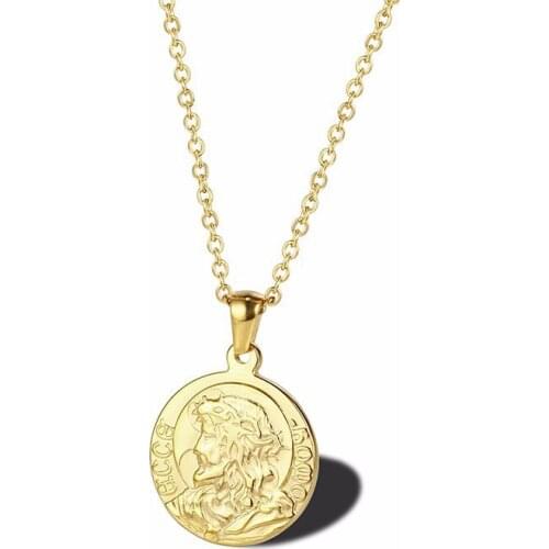 RIR Classic Stainless Steel Gold Round Jesus Religious Pendant Necklace Christian Faith Jewelry Necklace Gives Her Gift
