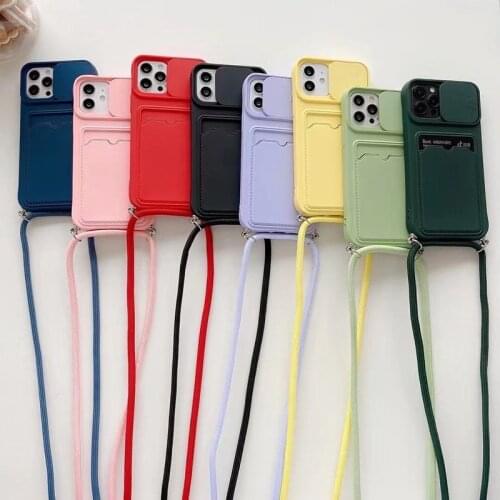 Crossbody Shoulder Strap Lanyard Lens Slide Camera Protect Phone Case For iPhone 12 Pro Max XR X XS 11 7 8 Plus Silicone Cover