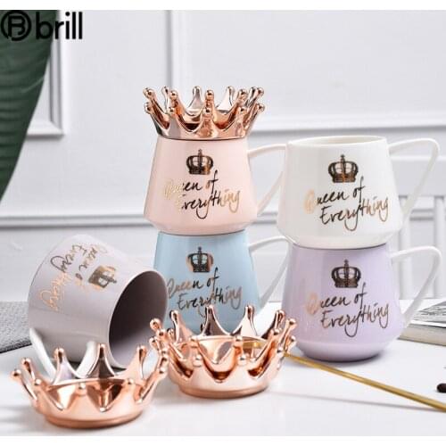 Nordic 3D Crown Espresso Mug with Lid Porcelain Eco Friendly Ceramic Milk Cup Korean Creative Mug Taza Cafe Personalizada 50