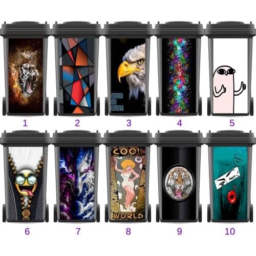 Hot Sales Adhesive Waterproof Sticker Decals Creative Renew Rubbish bin trash can Cover sticker Kitchen Decor 120liter 240liter