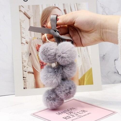 Cute Fur Pom pom Balls Pompoms Grapes Cartoon Keychain For Women Trinket Key Chains Ring Car Bag Pendent Charm Child Toys D286