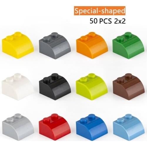 Moc Arc-shaped Brick 2x2 50pcs Mix Color DIY Classic Education Slope Building Blocks Compatible with Assembles Particles