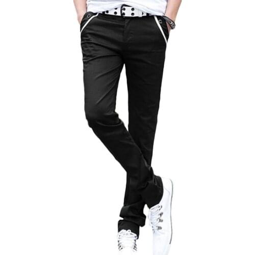Men Pants Casual Solid Color Elastic Long Trousers Pockets Straight Pants Slim-fit style Straight-leg pants 2021