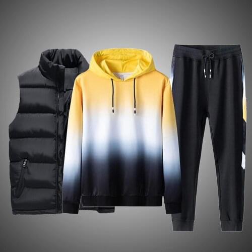 Men Outfit Set 2021 Fashion Jogger Sports Suits Hoodies+Pants+Vest Casual Tracksuit Men Fashion Sweat Suit 3PC Winter Jacket