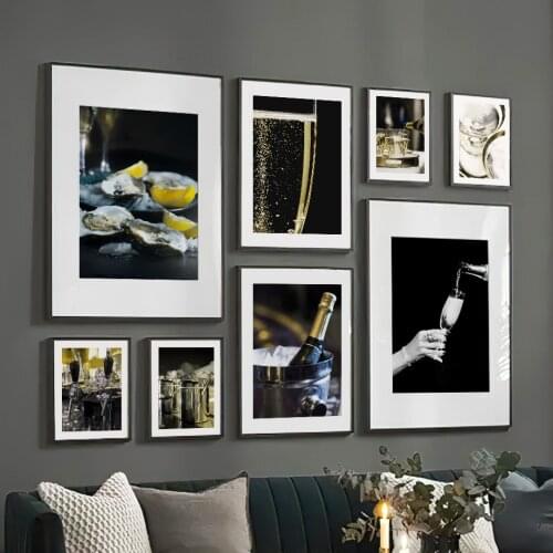 French Champagne Lemon Oysters Beer Bar Wall Art Canvas Painting Nordic Posters And Prints Wall Pictures For Living Room Club