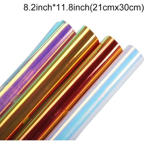 SUNICE PU Material Neon Chrome Laser Heat Press Transfer Vinyl Rainbow Effect DIY T-shirt Clothing 4Color 50*60cm Pack Together