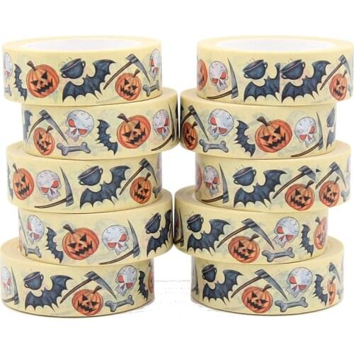 NEW 10pcs/Lot 15MM*10M Halloween Skeleton, Spider, Pumpkin Washy Tape DIY Scrapbooking Paper Photo Album Adhesive Masking Tape