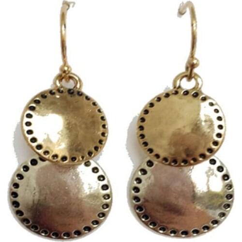 New Double Alloy Round Pendant Dangle Earrings For Women Gold Ox Metal Dangle Fishook Earrings Fashion Jewelry Pendietes