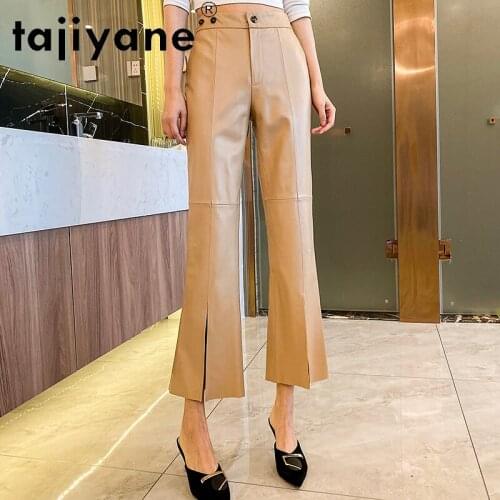 Fall Women 2021 Bottoms Pants Woman Real Sheepskin Trousers Womens Wide Leg Pants Korean Style Spodnie Damskie TN1290