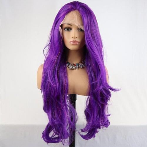 Purple Color Lolita Cosplay Wigs Body Wave Synthetic Lace Front Wig Natural Long Glitter Hair Lace Frontal Wigs for Black Women