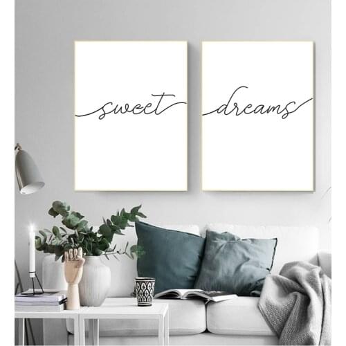 Posters Prints Wall Art Pictures for Bedroom Home Decor Minimalist Black and White Sweet Dreams Quotes Canvas Painting Nursery