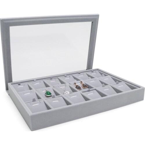 18 Grid Pendent Tray Velet Gray Jewelry Earring Set Display Stand With Plastic Cover Card Slot Removed For Jewellery Organizers