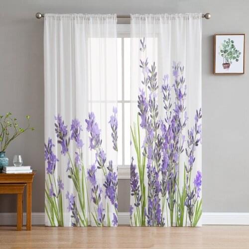 Purple Flower Lavender White Curtain Window Tulle For Living Room Bedroom The Kitchen Window Treatment Decorations Curtains