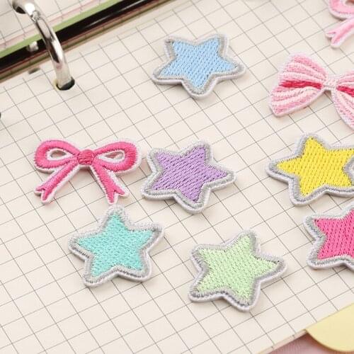 5Pcs Pink Blue Purple Star Embroidery Self-Adhensive Patch For Handmade Craft Clothes Bags Caps Decoration Garments Accessories