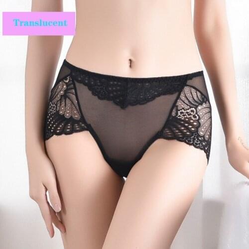 Sexy Lace Flower Hollow Soft Comfortable Cotton Crotch Womens Underwear Mid Waist Large Size Thin Elasticity Female Panties A69