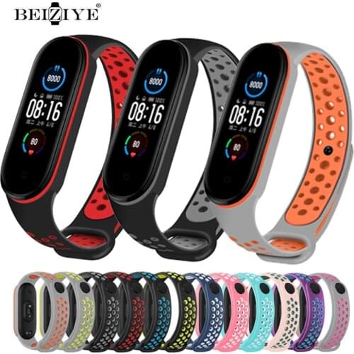 Silicone Strap For Xiaomi Mi Band 5 6 Porous Anti-sweat Double Color Bracelet Sport Breathable Watchband Replacement Wrist Strap