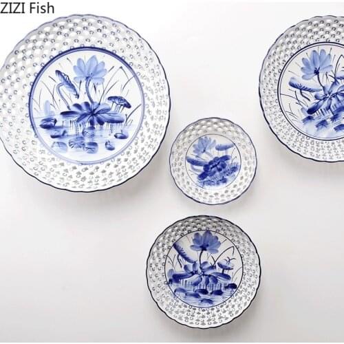 Blue and White Porcelain Fruit Tray Chinese Home Living Room Kitchen Tableware Decorative Plate Dessert Breakfast Plate