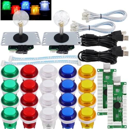 SJ@JX Arcade 2 Player Game Controller Stick LED Button MX Microswitch 8 Way Joystick USB Encoder Cable for PC MAME Raspberry Pi