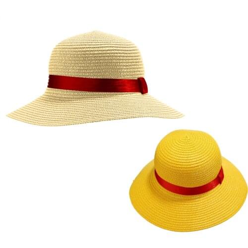 Summer Sun Protection Straw Cap Ribbon Strap Fastened Cartoon Straw Hat Unisex Japanese Anime Cosplay Beach Hats for Halloween