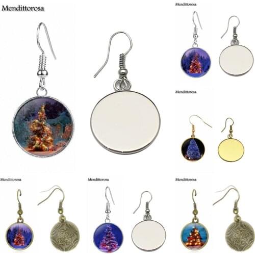 Mendittorosa Christmas Tree Glass Cabochon Bronze/Silver/Golden Clip Ear Hook Drop Earrings Jewelry For Girls Statement Maxi