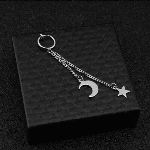 SOHOT New Long Tassel Beads Retro Tibetan Silver Punk Unisex Hoop Earrings Wholesale Chic Trendy Moon Star Jewelry Party Gift