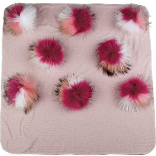 Newborn Baby Warm Cotton Swaddling Blanket Travel Sleeping Bedding Swaddles Wrap With 15cm Triple Color Real Fur Pompom