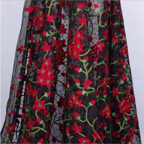 Heavy Guipure Fabric By The Yard, Red And Green Floral Venice Lace, Water Soluble Lace Fabric, Wedding Decor