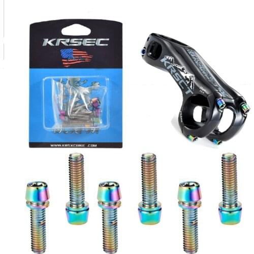 KRSCT 6 PCS Bicycle Stem Titanium Plated Screws Bolts With Washe M5*18mm M6*18mm For MTB Road Bike Bicycle Stem Bike Handlebar