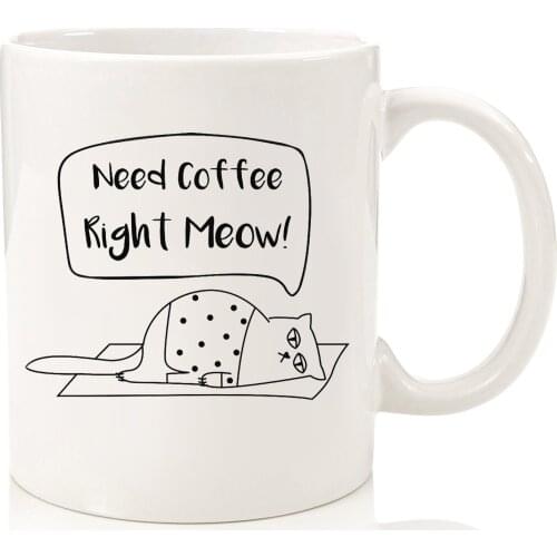 Need Coffee Right Meow Funny Cat Mug - Best Pet Gifts For Women, Men, Mom, Dad