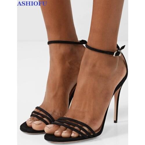 ASHIOFU Handmade Hot Sale Womens Sandals Simple Style Stiletto High Heel Summer Shoes Sexy Evening Club Dance Fashion Sandals