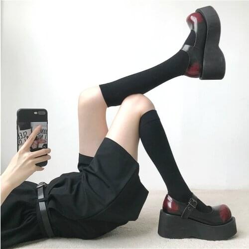 Gothic Shoes Female Japanese Jk Harajuku Mary Jane Platform Heels Sweet Girl Lolita Pu Dark Loli Student Punk Girls Summer Shoes