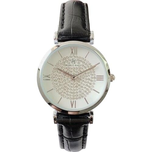 PABLO RAEZ Brand New Fashion Luxury Lady Watch Top Woman Dress Quartz Wristwatch Leather Clock Full Diamond Popular Casual Style
