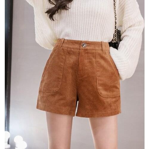 Fashion Autumn Winter High Waist Vintage Corduroy Shorts Women 2020 New Loose Wide-Leg Casual Boot Shorts D5208