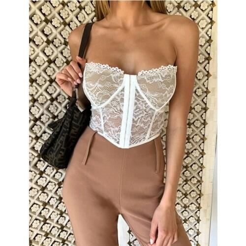 Sexy Bralette Top Summer Breasted Lace Corset Strapless Cami Crop Tops for Women Sleeveless Club Party Sheer Backless Tank