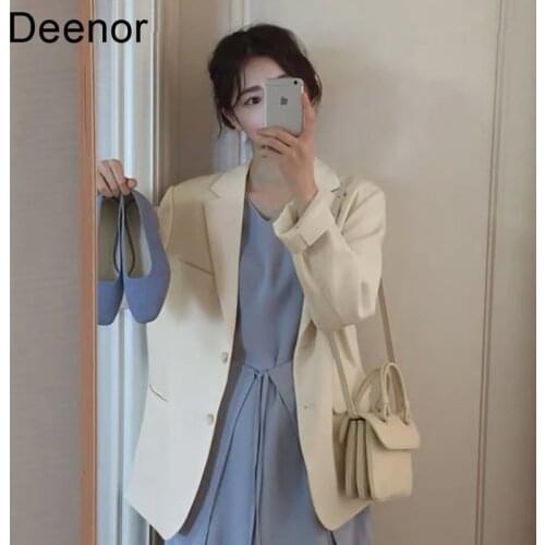 Deenor Womens Casual Suit Coat Solid Office Ladies Blazers Long Sleeve Temperament Vintage Coats Women Suit Jacket Ol Lapel Coa