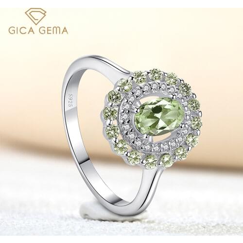 GICA GEMA Silver Sparkling Geometric Ring For Women 100% 925 Sterling Silver Zircon Created Peridot Wedding Party Fine Jewelry