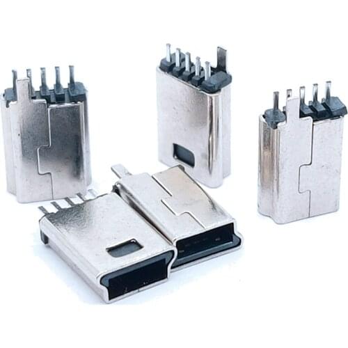 10Pcs/Lot DIY MINI-USB male socket Mini USB socket plug T-shaped male head 5P straight plug SMD splint vertical