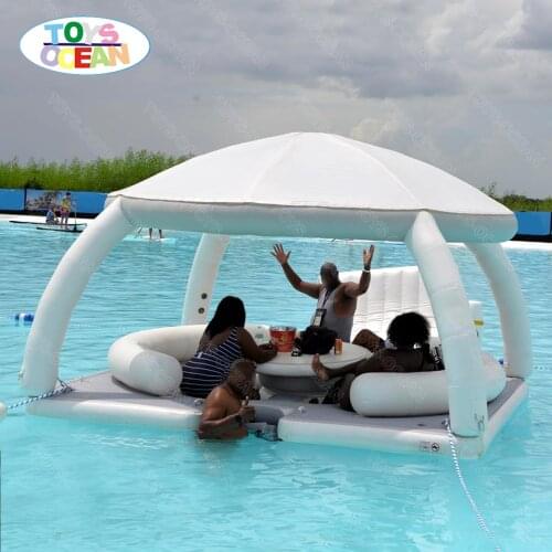 2021 newly designed inflatable water leisure platform with tent, inflatable water healthy floating island