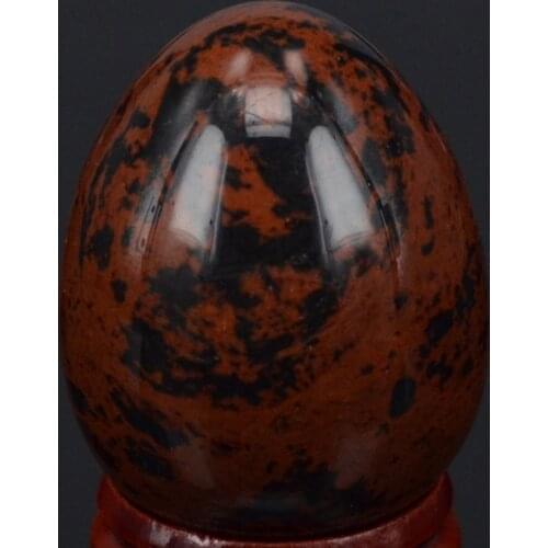 34x44MM Natural Stone Red Mahogany Obsidian Sphere Egg Healing Reiki Crafts Stone Massage Finger Exercise
