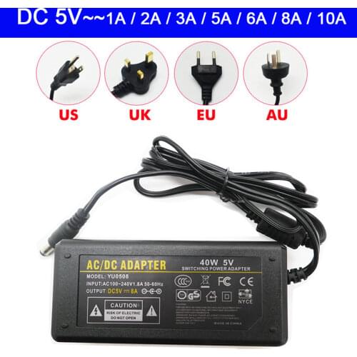 DC 5V Led Power Adapter AC100-240V led Light power Supply 1A 2A 3A 5A 6A 8A 10A LED Strip Transformer with plug