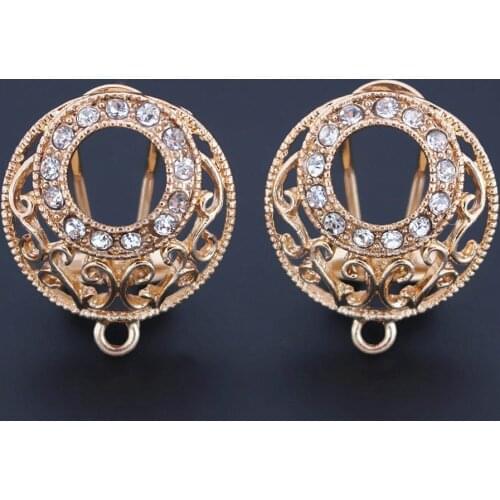 African Earrings Post with Loop Connector Paved CZ Filigree Circle Metal Dubai Chile Women Wedding Earrings Findings DIY Jewelry