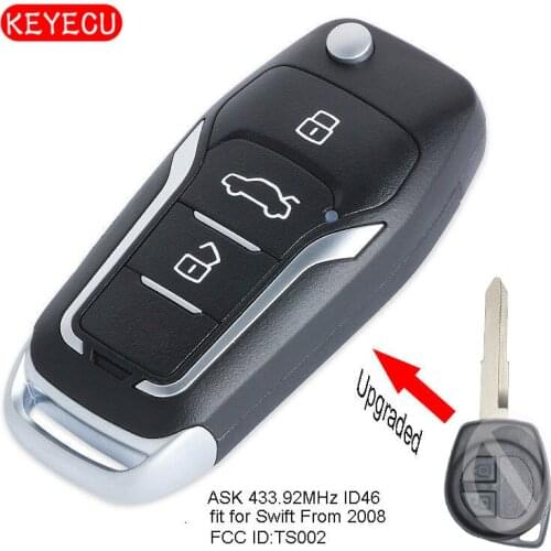 Keyecu Upgraded Flip Remote Key Fob ASK 433.92MHz ID46 Chip for Suzuki Swift SX4 from 2008