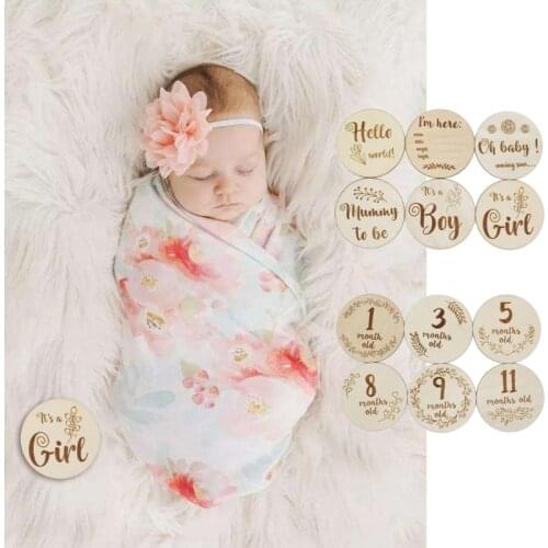 Wooden Baby Month Milestone Card Newborn Birthday Gender Card Photography Props