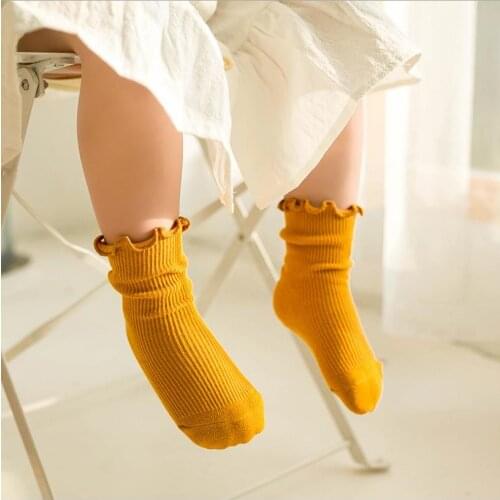 Toddler Baby Cotton Socks Warm Seamless Cute Solid Color Knit Ruffle Crew Spring Autumn Warm Socks For Boys Girls