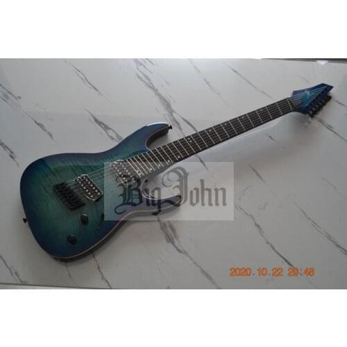 7 string fan fret blue color black hardware flamed maple top electric guitar x01