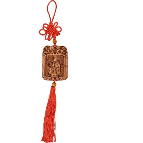 Feng Shui 2021 Tai Sui Peach Wood Hanging Tassel Pendant with Durable Red Cord W4273